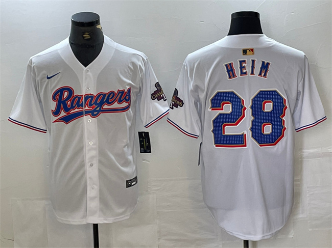 Men's Texas Rangers #28 Jonah Heim White Gold Cool Base Stitched Baseball Jersey Men's Texas Rangers #28 Jonah Heim White Gold Cool Base Stitched Baseball Jersey